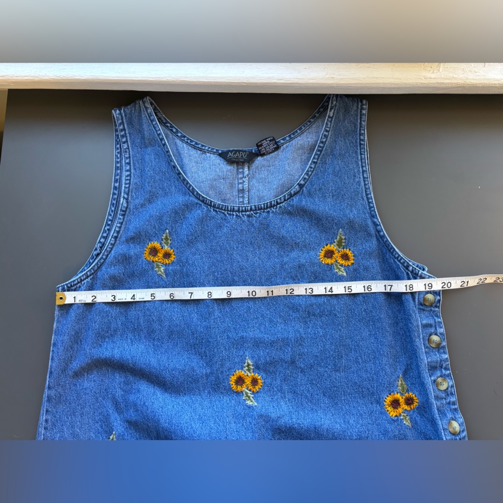 Denim Maxi Dress with Sunflower Embroidery - Blue - Picture 7 of 8
